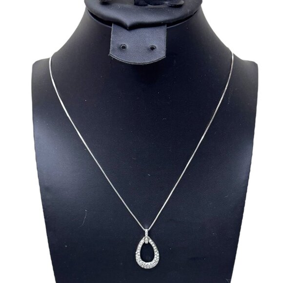 FAS Italy Cubic Zirconia Teardrop Pendant Necklace Sterling Silver Box 18" VTG - Picture 2 of 8